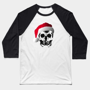 Funny Gothic Skull In Santa Claus Hat Distressed Baseball T-Shirt